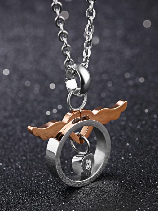 rose gold Fashion Angel Wings Pendant Titanium Lovers Necklace