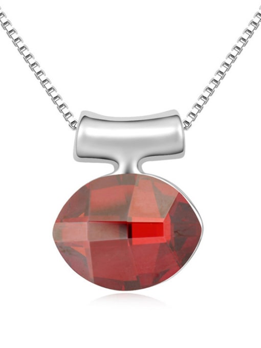red Simple Oval austrian Crystal Pendant Necklace