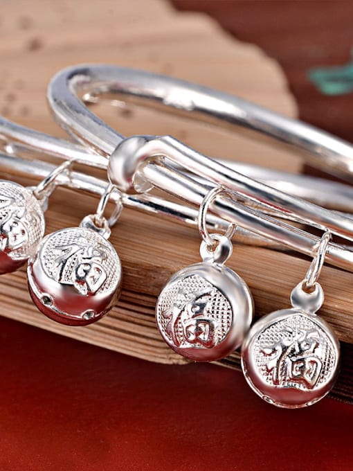 JIUQIAN Ethnic style Chinese Characters-etched 999 Silver Children Two Pieces Jewelry Set 2