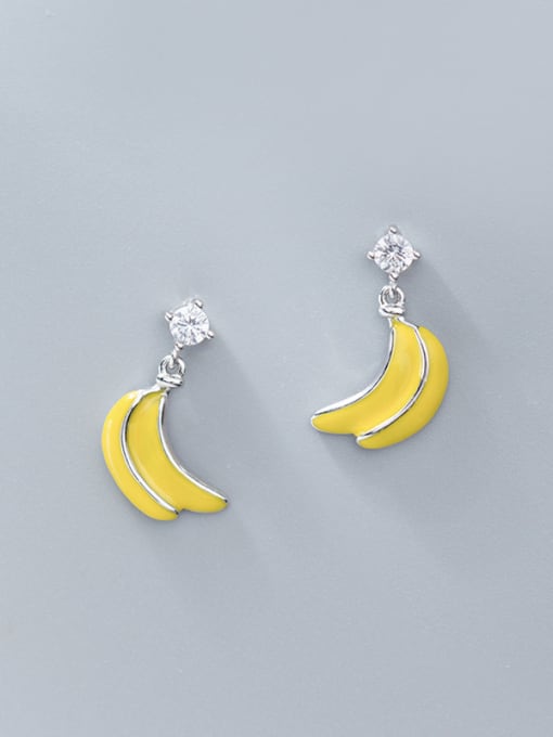 Rosh 925 Sterling Silver With Platinum Plated Cute Banana Stud Earrings 1