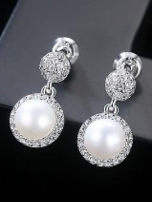 Platinum Sterling Silver Natural Freshwater Jane with 3A Zircon Earrings
