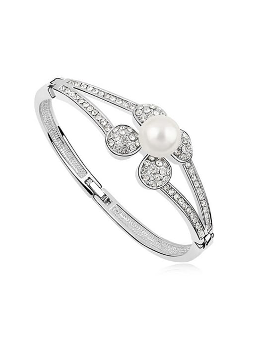QIANZI Fashion Imitation Pearl Tiny Crystals Flowery Alloy Bangle