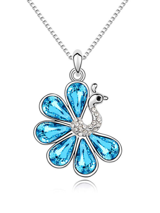 light blue Fashion Water Drop austrian Crystals Peacock Alloy Necklace