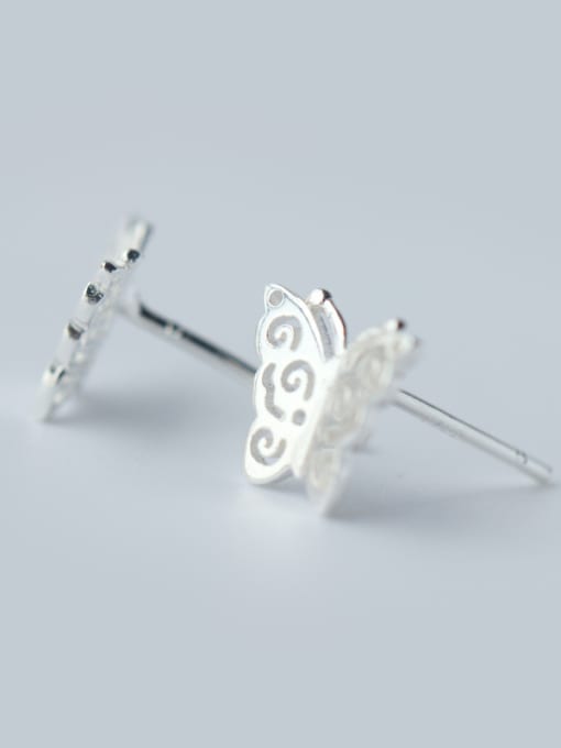 Rosh S925 Sillver Hollow Retro Butterfly Pattern Stud cuff earring