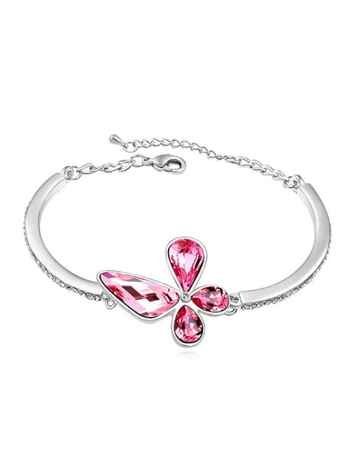 pink Fashionable Flowery austrian Crystals Alloy Bracelet