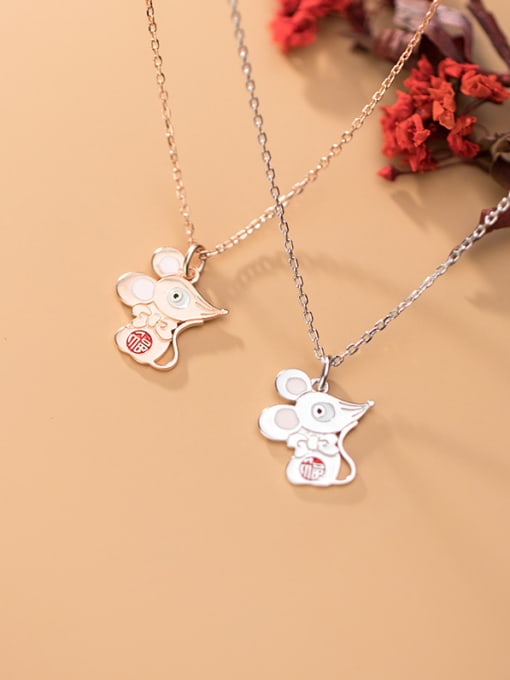 Rosh 925 Sterling Silver With Rose Gold Plated Cute Mouse Necklaces 3