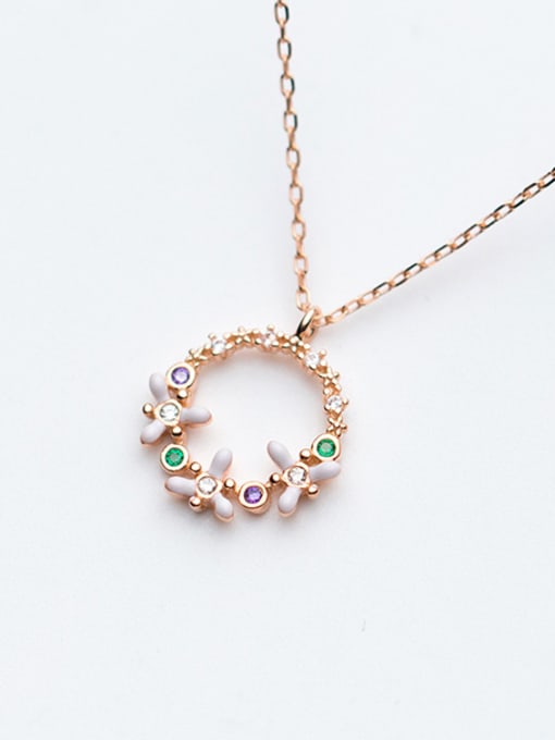 Rosh S925 Silver Necklace lady wind temperament sweet garland Necklace personality circle flower clavicle chain female D4213 0