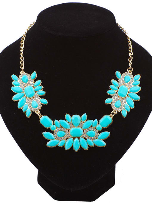 light blue Exaggerated Resin Sticking Flowery Alloy Necklace