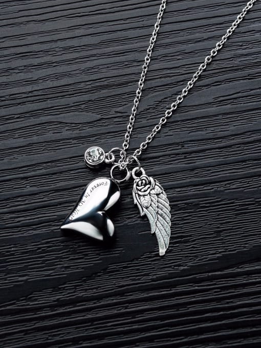 Open Sky Titanium With White Gold Plated Personality Heart Necklaces 3