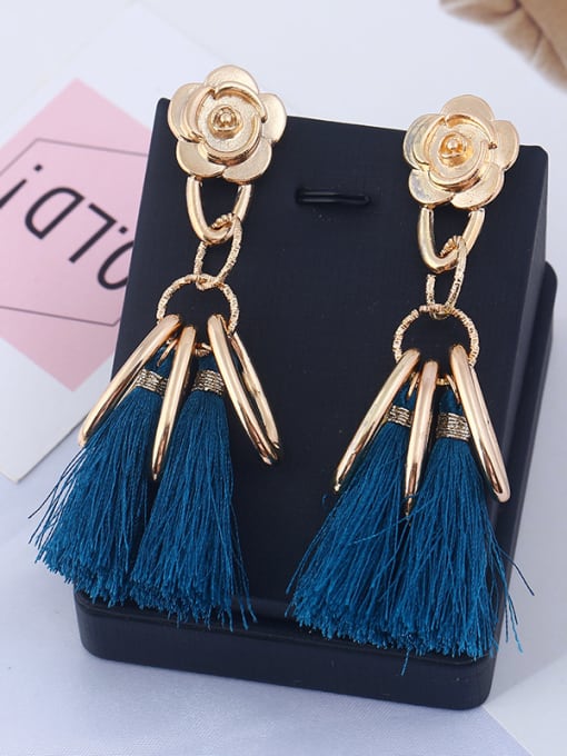 Blue Elegant Rose Shaped Tassels Stud Earrings