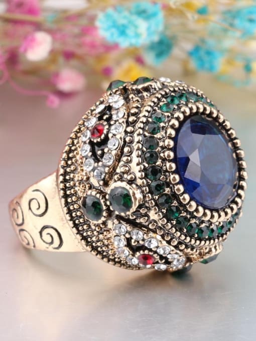 Gujin Exaggerated Retro style Blue Resin Rhinestones Alloy Ring 3