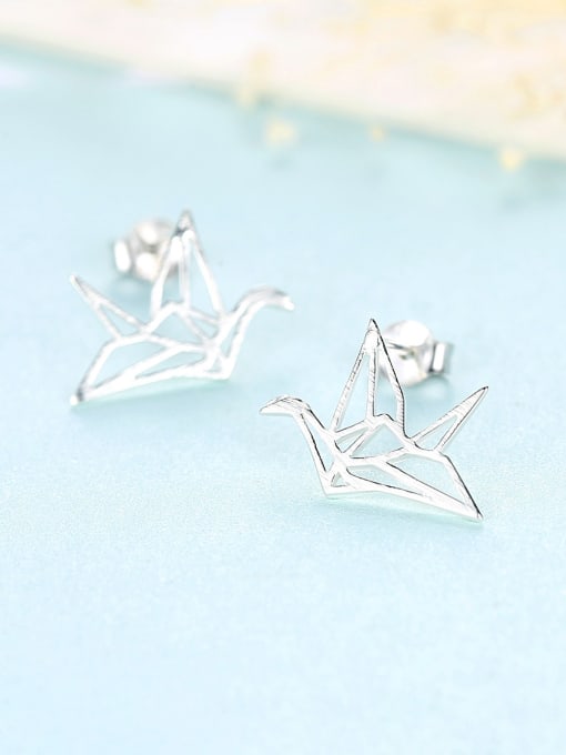 sliver 925 Sterling Silver With Glossy  Simplistic Paper crane Stud Earrings