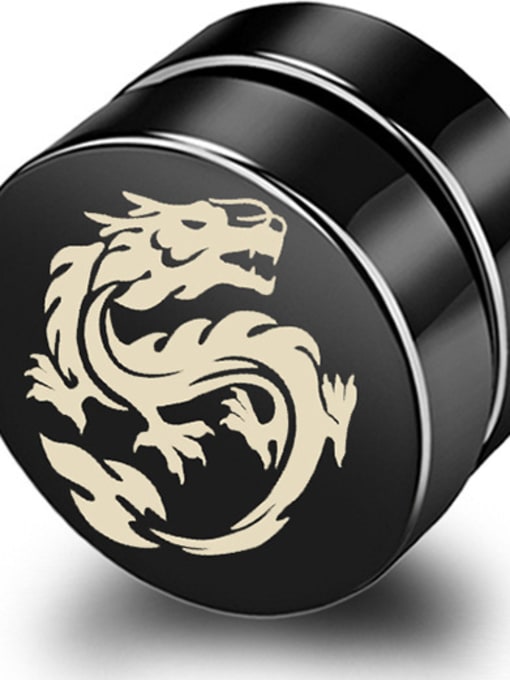 8mm dragon chart Stainless Steel With Black Gun Plated Personality Geometric Stud Earrings