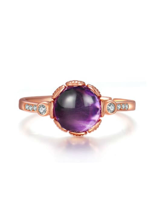 Amethyst Natural Round Amethyst Rose Gold Plated Silver Ring