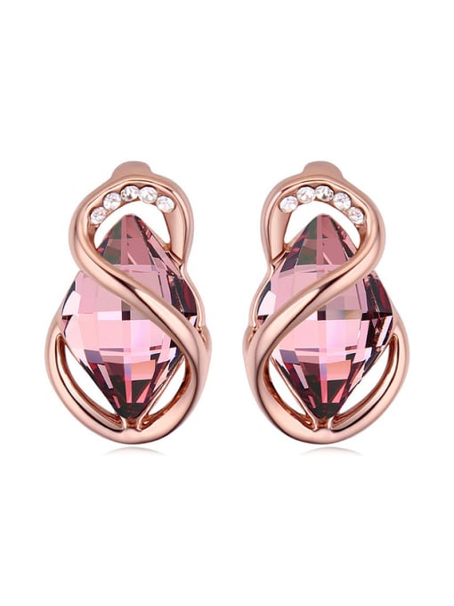 purple Fashion Rhombus austrian Crystal Rose Gold Plated Stud Earrings