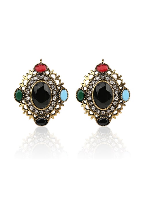 Gujin Retro Luxurious style Oval Resin stones White Crystals Earrings 0