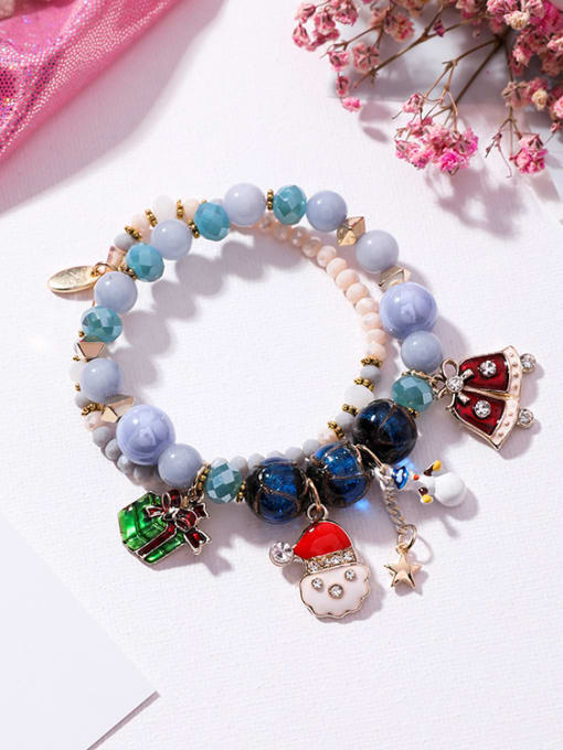 C blue Alloy With Fresh and Sweet Santa Claus Bell Snowman Double Bracelet