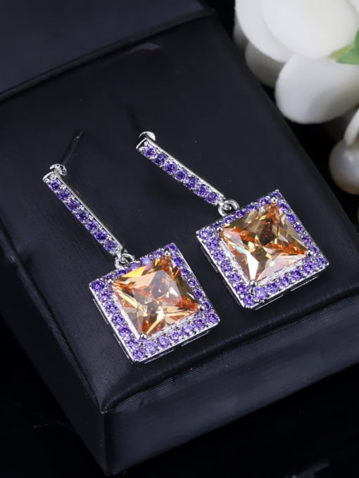 Purple Champagne Shinning Square Noble Women Colorful Drop Earrings