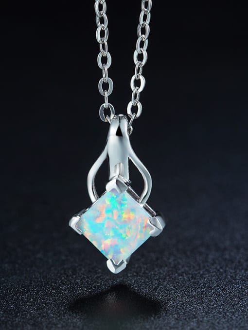 White Square Opal Stone Necklace