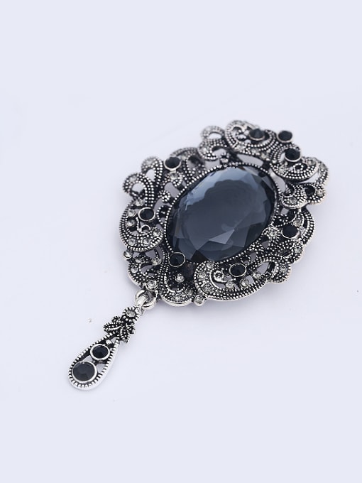 Wei Jia Retro style Oval Blue Stone Flowery Copper Brooch