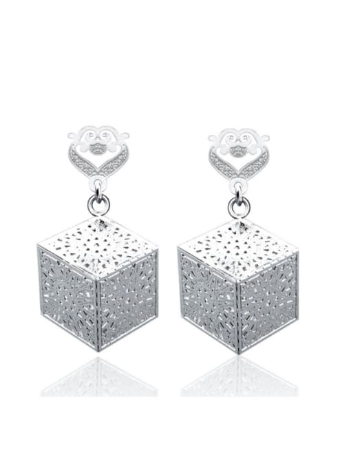 Ear Studs White Gold Plated Square Shaped Two Pieces Jewelry Set