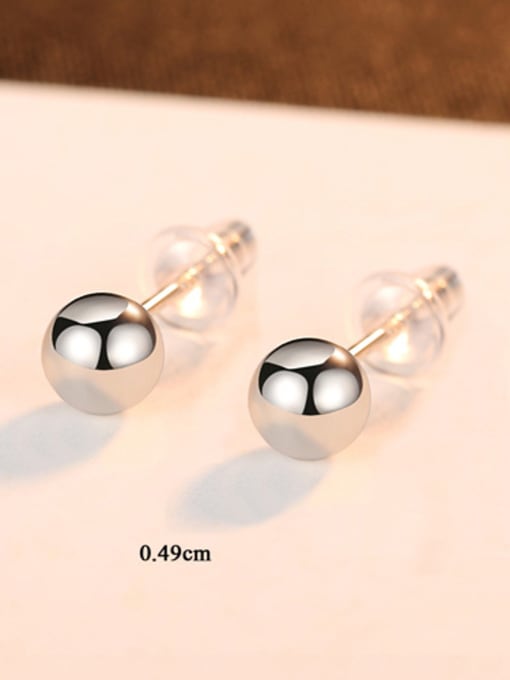 -0.49-24D10 925 Sterling Silver With Platinum Plated Simplistic Round Beads Stud Earrings