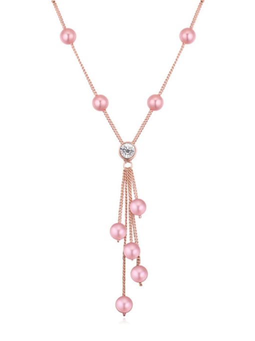 Rose Gold Pink Fashion Imitation Pearls-accented Alloy Necklace