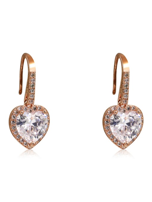 Champagne gold Copper With  Cubic Zirconia Simplistic Heart Hook Earrings