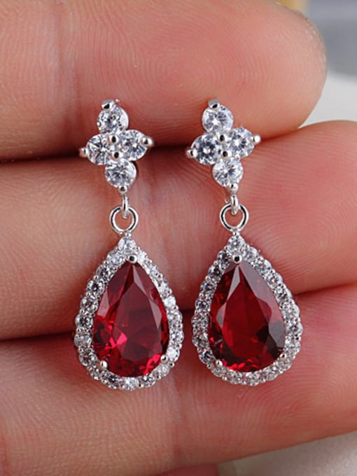 Red Diamond Zircon Drop Rose Red High-grade Dinner drop earring