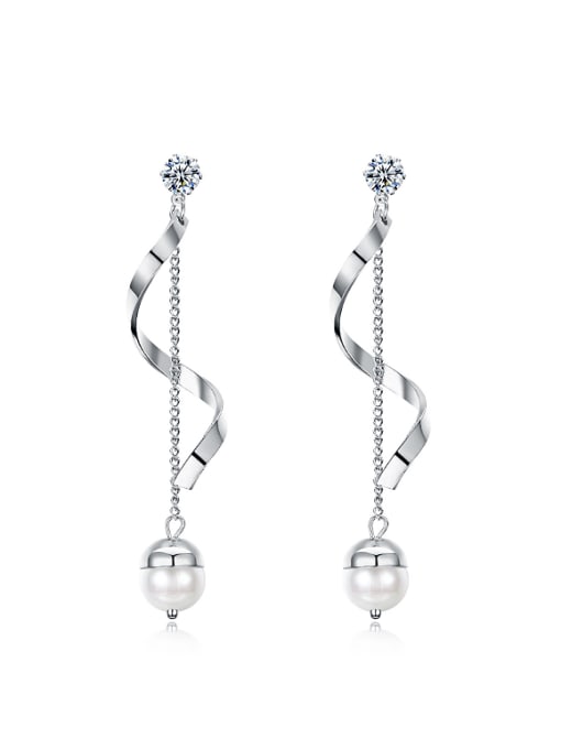 platinum Simple Artificial Pearl Rhinestones Drop Earrings