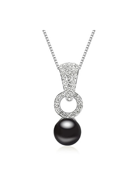 QIANZI Simple Imitation Pearl Shiny Crystals-covered Pendant Alloy Necklace 0