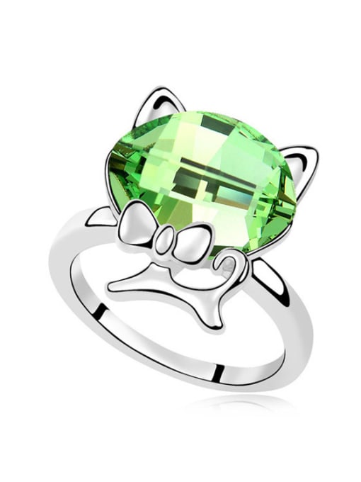 green Personalized Little Kitten Oval austrian Crystal Alloy Ring