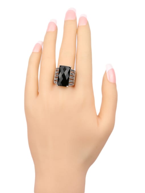 Gujin Fashion Black Resin Stone Rhinestones Alloy Ring 1