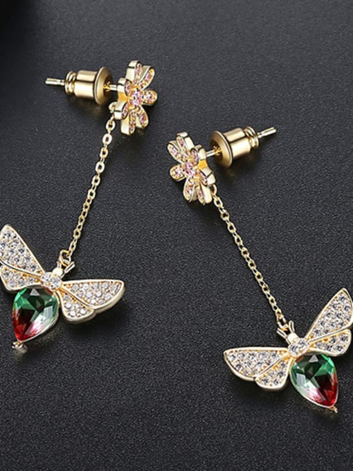 Color-t04h26 Copper With Cubic Zirconia  Delicate Butterfly Stud Earrings