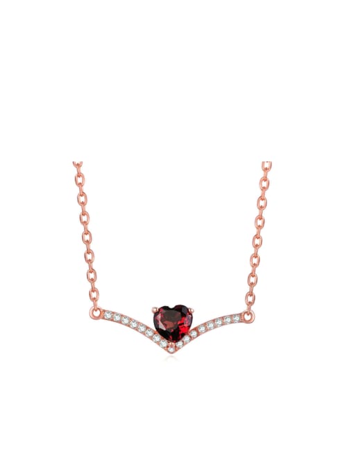red Garnet Heart-shape Red Garnet Simple Women Clavicle Necklace