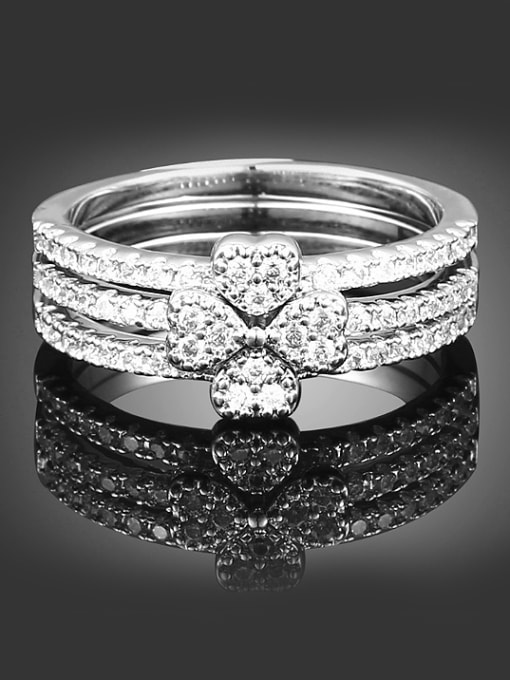 Wei Jia Fashion Three-in-one Shiny Zirconias Flowery Copper Ring 0