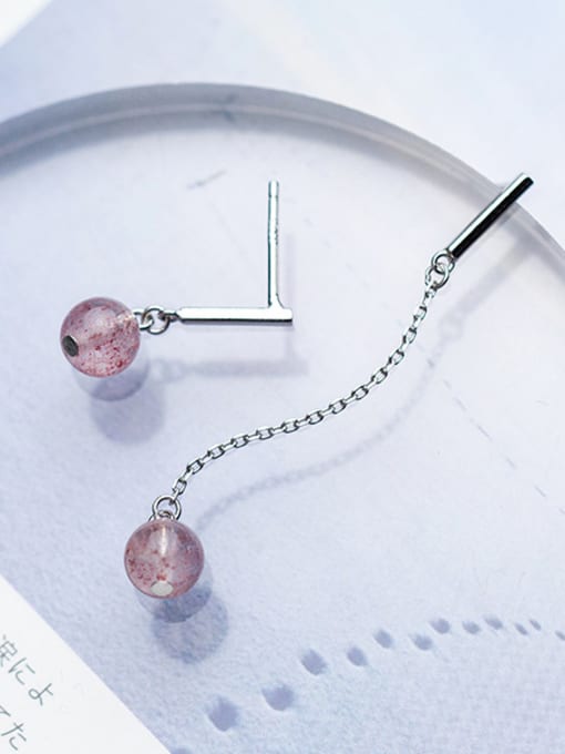 pink Creative Pink Crystal Asymmetric S925 Silver Drop Earrings
