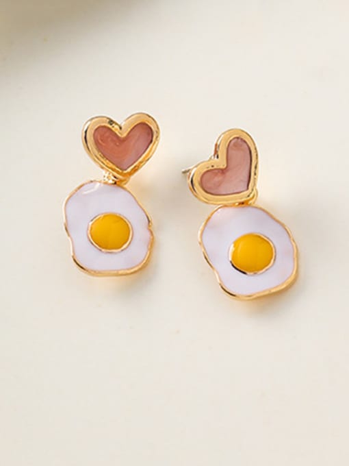 Girlhood Alloy With Enamel Personality Asymmetry Poached Egg  Heart Drop Earrings 2