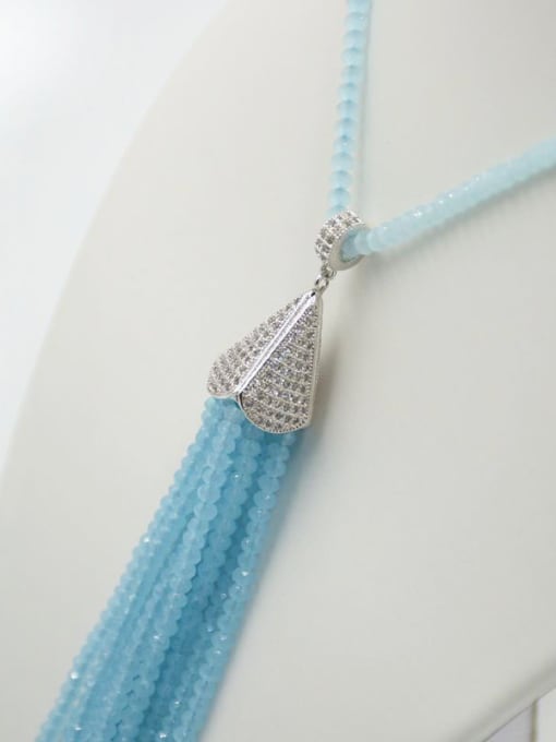 Tess Simple Natural Blue Crystal Beads Sweater Chain 2