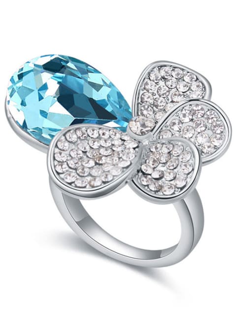 light blue Exaggerated Water Drop Cubic austrian Crystals Alloy Ring