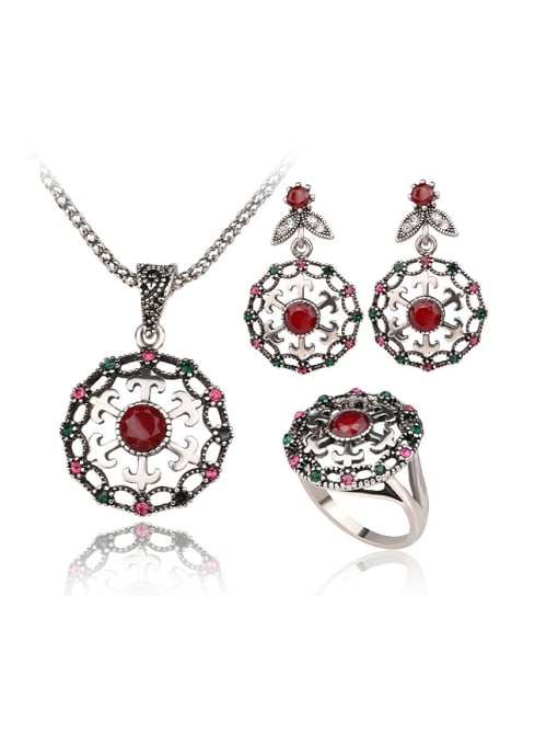 Gujin Retro style Resin stones Hollow Alloy Three Pieces Jewelry Set