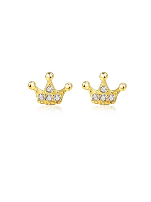 gold-16D07 925 Sterling Silver With  Cubic Zirconia Simplistic Crown Stud Earrings