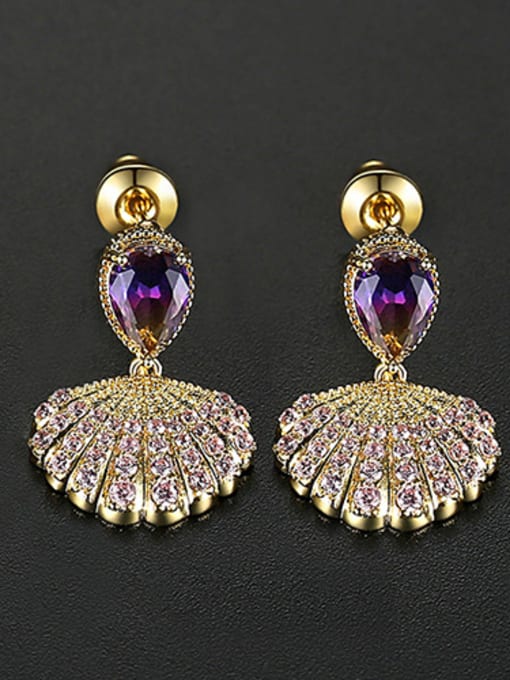 purple-T03B25 Copper With Gold Plated Luxury Geometric Cluster Earrings