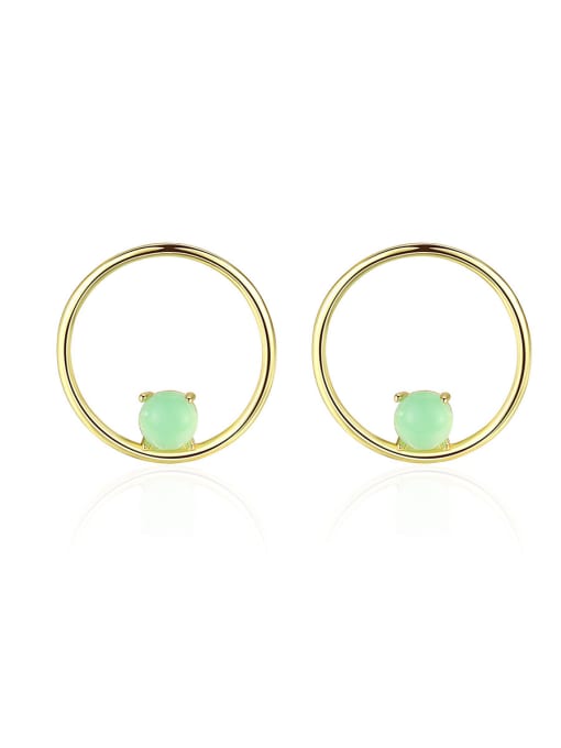 CCUI 925 Sterling Silver With  Turquoise Simplistic Round Stud Earrings 0
