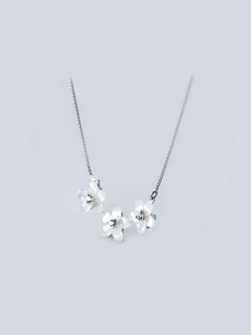 Rosh S925 Silver Natural Shell Flower zircon Necklace 0