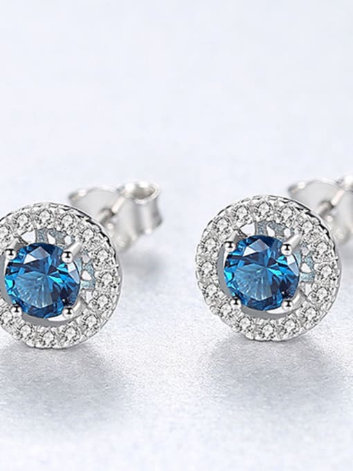 Blue Sterling silver classic round semi-precious stones earrings