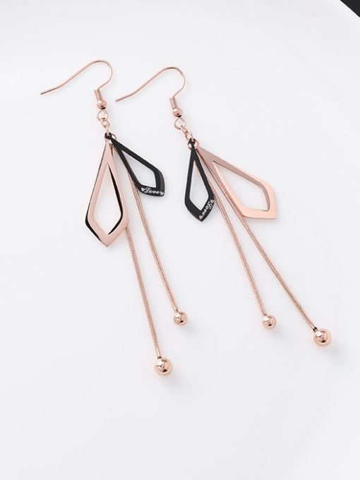 14#11372 Stainless Steel With Rose Gold Plated Fashion Geometric  Tassels Drop Earrings