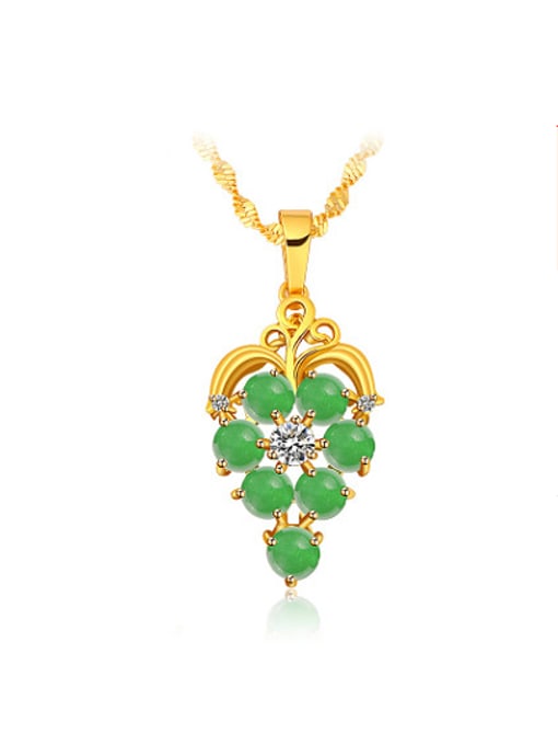 green Copper Alloy 24K Gold Plated Classical Artificial Gemstone Necklace