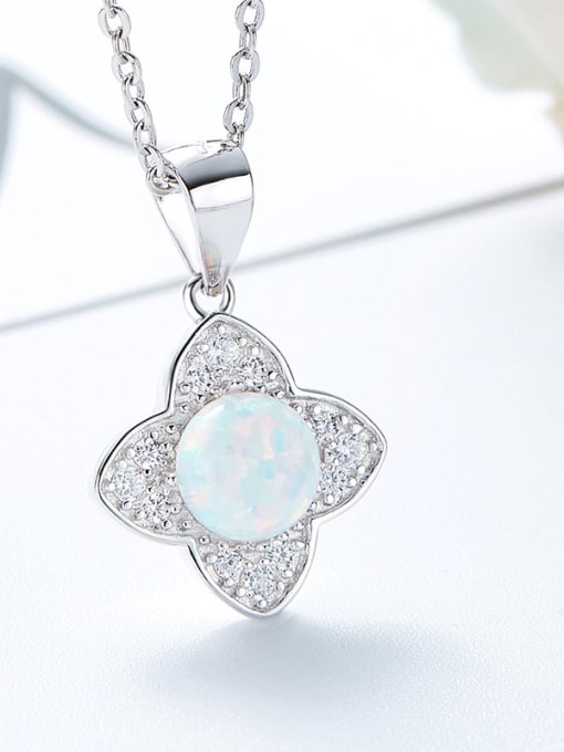 CEIDAI Fashion Opal stone Shiny Zirconias Flower 925 Silver Pendant 2