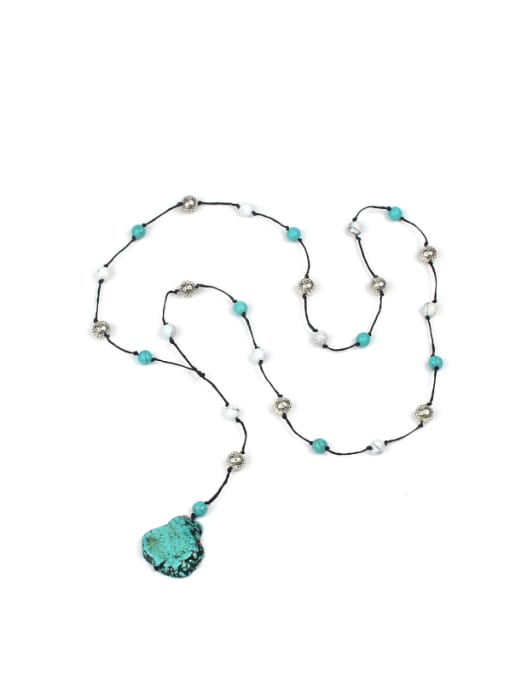 HN1836-B Simple Style Semi-precious Stones  Woven Wax Necklace